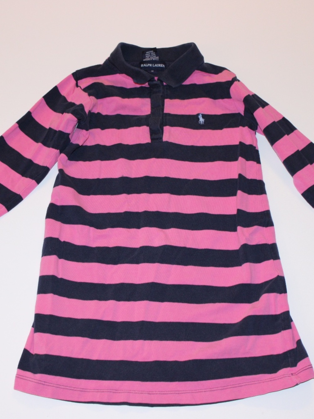Ralph Lauren Girls Pink Navy Striped Polo Dress Size 4T Long Sleeve